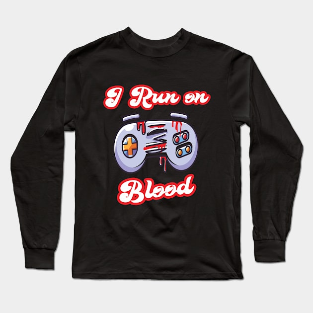 I run on joystick blood gamer Halloween costume vintage gamer gift Long Sleeve T-Shirt by AbirAbd